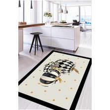 Napoli Home Baskılı Çerçeveli Kabak Motifli Yıkanabilir Kaymaz Yolluk Salon Mutfak Halısı, Mutfak-72-Siyah,