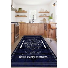 Napoli Home Dijital Baskılı Yemek Desenli Yıkanabilir Kaymaz Yolluk Salon Mutfak Halısı, Mutfak-54-Lacivert,