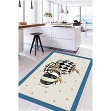 Napoli Home Baskılı Çerçeveli Kabak Motifli Yıkanabilir Kaymaz Yolluk Salon Mutfak Halısı, Mutfak-72-Turkuaz,