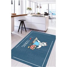 Napoli Home Baskılı Yemek Pişiren Kedi Motifli Yıkanabilir Kaymaz Yolluk Salon Mutfak Halısı, Mutfak-73-Mavi,