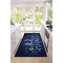 Napoli Home Dijital Baskılı Baharat Desenli Yıkanabilir Kaymaz Yolluk Salon Mutfak Halısı, Mutfak-100-Mavi,