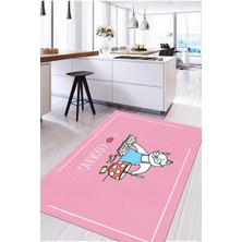 Napoli Home Baskılı Yemek Pişiren Kedi Motifli Yıkanabilir Kaymaz Yolluk Salon Mutfak Halısı, Mutfak-73-Pembe,