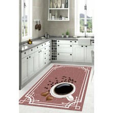Napoli Home Baskılı Kahve Çekirdeği Desenli Yıkanabilir Kaymaz Yolluk Salon Mutfak Halısı, Mutfak-61-Pembe,