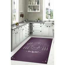 Napoli Home Baskılı Çatal Bıçak Desenli Yıkanabilir Kaymaz Yolluk Salon Mutfak Halısı, Mutfak-57-Lila,