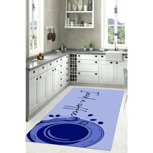 Napoli Home Dijital Baskılı Kahve Fincan Desenli Yıkanabilir Kaymaz Yolluk Salon Mutfak Halısı, Mutfak-59-Mavi,
