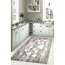 Napoli Home Dijital Baskılı Kalp Motifli Yıkanabilir Kaymaz Yolluk Salon Mutfak Halısı, Mutfak-58-Beyaz,
