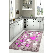 Napoli Home Dijital Baskılı Kalp Motifli Yıkanabilir Kaymaz Yolluk Salon Mutfak Halısı, Mutfak-58-Pembe,