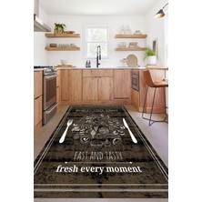 Napoli Home Dijital Baskılı Yemek Desenli Yıkanabilir Kaymaz Yolluk Salon Mutfak Halısı, Mutfak-54-Kahve,