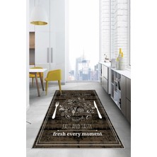 Napoli Home Dijital Baskılı Yemek Desenli Yıkanabilir Kaymaz Yolluk Salon Mutfak Halısı, Mutfak-54-Kahve,