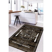 Napoli Home Dijital Baskılı Yemek Desenli Yıkanabilir Kaymaz Yolluk Salon Mutfak Halısı, Mutfak-54-Kahve,