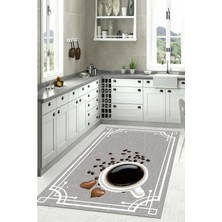 Napoli Home Baskılı Kahve Çekirdeği Desenli Yıkanabilir Kaymaz Yolluk Salon Mutfak Halısı, Mutfak-61-Gri,
