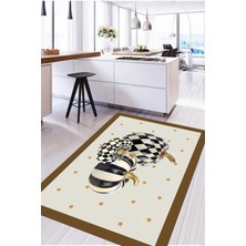 Napoli Home Baskılı Çerçeveli Kabak Motifli Yıkanabilir Kaymaz Yolluk Salon Mutfak Halısı, Mutfak-72-Kahve,