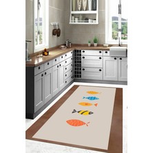 Napoli Home Dijital Baskılı Balık Motifli Yıkanabilir Kaymaz Yolluk Salon Mutfak Halısı, Mutfak-80-Kahve,