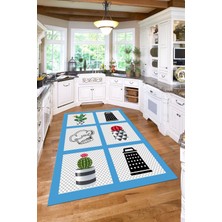 Napoli Home Dijital Baskılı Mutfak Eşya Modelli Yıkanabilir Kaymaz Yolluk Salon Mutfak Halısı, Mutfak-82-Mavi,