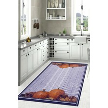 Napoli Home Dijital Baskılı Kabak Motifli Yıkanabilir Kaymaz Yolluk Salon Mutfak Halısı, Mutfak-62-Mavi,