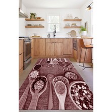 Napoli Home Dijital Baskılı Baklagil Desenli Yıkanabilir Kaymaz Yolluk Salon Mutfak Halısı, Mutfak-56-Bordo,
