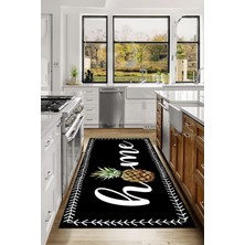Napoli Home Dijital Baskılı Ananas Motifli Yıkanabilir Kaymaz Yolluk Salon Mutfak Halısı, Mutfak-89-Siyah,