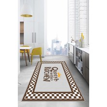 Napoli Home Baskılı Çerçeve Model Kitchen Yazılı Yıkanabilir Kaymaz Yolluk Salon Mutfak Halısı, Mutfak-66-Kahve,