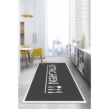 Napoli Home Baskılı Modern Kitchen Yazılı Yıkanabilir Kaymaz Yolluk Salon Mutfak Halısı, Mutfak-67-Gri,