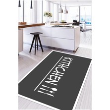 Napoli Home Baskılı Modern Kitchen Yazılı Yıkanabilir Kaymaz Yolluk Salon Mutfak Halısı, Mutfak-67-Gri,