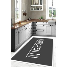 Napoli Home Baskılı Modern Kitchen Yazılı Yıkanabilir Kaymaz Yolluk Salon Mutfak Halısı, Mutfak-67-Gri,