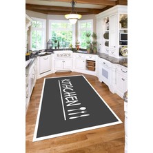 Napoli Home Baskılı Modern Kitchen Yazılı Yıkanabilir Kaymaz Yolluk Salon Mutfak Halısı, Mutfak-67-Gri,