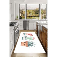 Napoli Home Dijital Baskılı Kaktüs Motifli Yıkanabilir Kaymaz Yolluk Salon Mutfak Halısı, Mutfak-88-Beyaz,