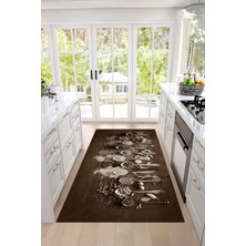 Napoli Home Dijital Baskılı Baharat Desenli Yıkanabilir Kaymaz Yolluk Salon Mutfak Halısı, Mutfak-100-Kahve,