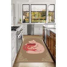 Napoli Home Dijital Baskılı Modern Kedi Motifli Yıkanabilir Kaymaz Yolluk Salon Mutfak Halısı, Mutfak-90-Bej,