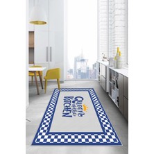 Napoli Home Baskılı Çerçeve Model Kitchen Yazılı Yıkanabilir Kaymaz Yolluk Salon Mutfak Halısı, Mutfak-66-Mavi,