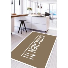 Napoli Home Baskılı Modern Kitchen Yazılı Yıkanabilir Kaymaz Yolluk Salon Mutfak Halısı, Mutfak-67-Bej,