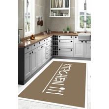 Napoli Home Baskılı Modern Kitchen Yazılı Yıkanabilir Kaymaz Yolluk Salon Mutfak Halısı, Mutfak-67-Bej,