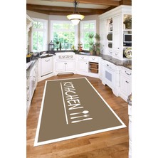 Napoli Home Baskılı Modern Kitchen Yazılı Yıkanabilir Kaymaz Yolluk Salon Mutfak Halısı, Mutfak-67-Bej,