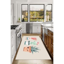 Napoli Home Dijital Baskılı Kaktüs Motifli Yıkanabilir Kaymaz Yolluk Salon Mutfak Halısı, Mutfak-88-Bej,