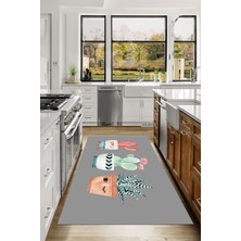 Napoli Home Dijital Baskılı Kaktüs Motifli Yıkanabilir Kaymaz Yolluk Salon Mutfak Halısı, Mutfak-88-Gri,