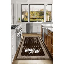 Napoli Home Baskılı Fincan Desenli Kitchen Yazılı Yıkanabilir Kaymaz Salon Mutfak Halısı, Mutfak-92-Kahve,
