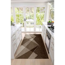 Napoli Home Dijital Baskılı Sade Dekoratif Yıkanabilir Kaymaz Yolluk Salon Mutfak Halısı, Mutfak-97-Kahve,