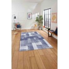 Napoli Home Baskılı Patchwork Çizgi Model Yıkanabilir Kaymaz Yolluk Mutfak Salon Halısı, Patchwork-33-Lacivert,