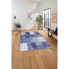 Napoli Home Baskılı Patchwork Dekoratif Yıkanabilir Kaymaz Yolluk Mutfak Salon Halısı, Patchwork-36-Lacivert,