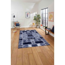 Napoli Home Baskılı Patchwork Etnik Model Yıkanabilir Kaymaz Yolluk Mutfak Salon Halısı, Patchwork-23-Lacivert,