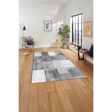 Napoli Home Baskılı Patchwork Dekoratif Yıkanabilir Kaymaz Yolluk Mutfak Salon Halısı, Patchwork-36-Gri,