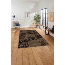 Napoli Home Baskılı Patchwork Çiçek Motifli Yıkanabilir Kaymaz Yolluk Mutfak Salon Halısı, Patchwork-40-Kahve,
