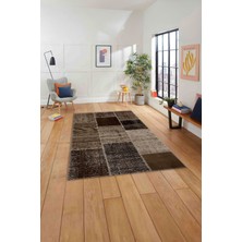 Napoli Home Baskılı Patchwork Etnik Görünümlü Yıkanabilir Kaymaz Yolluk Mutfak Salon Halısı, Patchwork-39-Kahve,