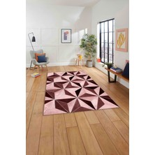 Napoli Home Baskılı Patchwork Geometrik  Yıkanabilir Kaymaz Yolluk Mutfak Salon Halısı, Patchwork-38-Bordo,