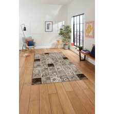 Napoli Home Baskılı Patchwork Akrilik Desenli Yıkanabilir Kaymaz Yolluk Mutfak Salon Halısı, Patchwork-28-Kahve,