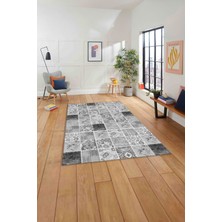 Napoli Home Baskılı Patchwork Akrilik Desenli Yıkanabilir Kaymaz Yolluk Mutfak Salon Halısı, Patchwork-28-Gri,