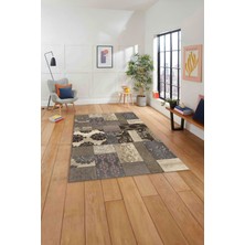 Napoli Home Baskılı Patchwork Çiçek Motifli Yıkanabilir Kaymaz Yolluk Mutfak Salon Halısı, Patchwork-34-Bej,