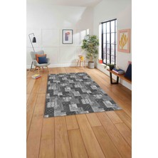 Napoli Home Baskılı Patchwork Klasik Model Yıkanabilir Kaymaz Yolluk Mutfak Salon Halısı, Patchwork-31-Gri,