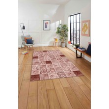 Napoli Home Baskılı Patchwork Akrilik Desenli Yıkanabilir Kaymaz Yolluk Mutfak Salon Halısı, Patchwork-28-Bordo,