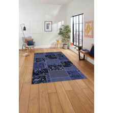 Napoli Home Baskılı Patchwork Çiçek Motif Yıkanabilir Kaymaz Yolluk Mutfak Salon Halısı, Patchwork-40-Lacivert,